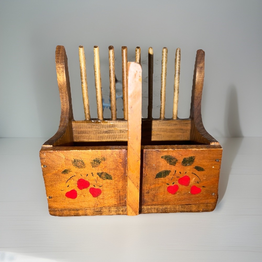 Vintage Cottage Core Granny Small Wood Box Organizer 6"x6"x3" Cherry